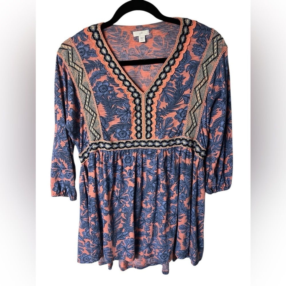 J.Jill Punk and Blue V-neck Floral Print Tunic  Size Petite S